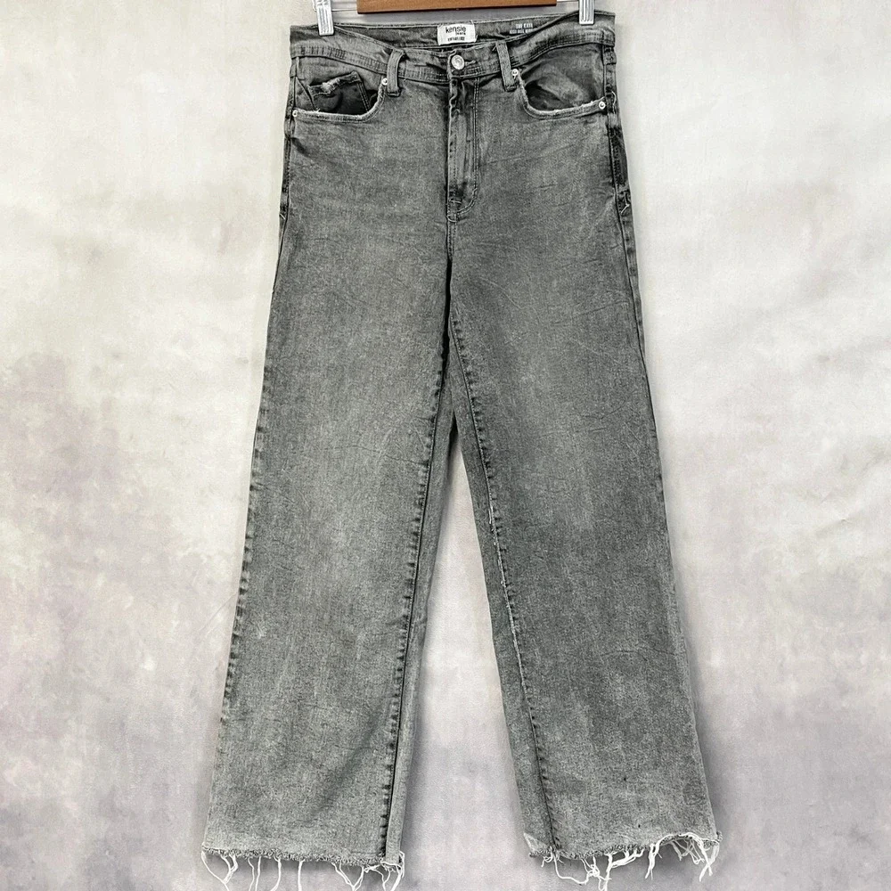 Kensie Jeans The Kaya High Rise Wide Leg Womens 8 Raw Hem Grunge Street Urban